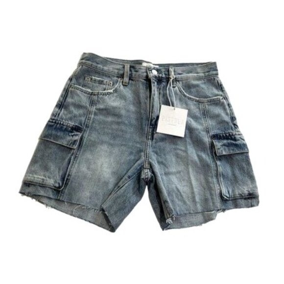 Pistola Peyton High Rise Relaxed Cargo Shorts in Boardwalk Blue - Picture 1 of 4